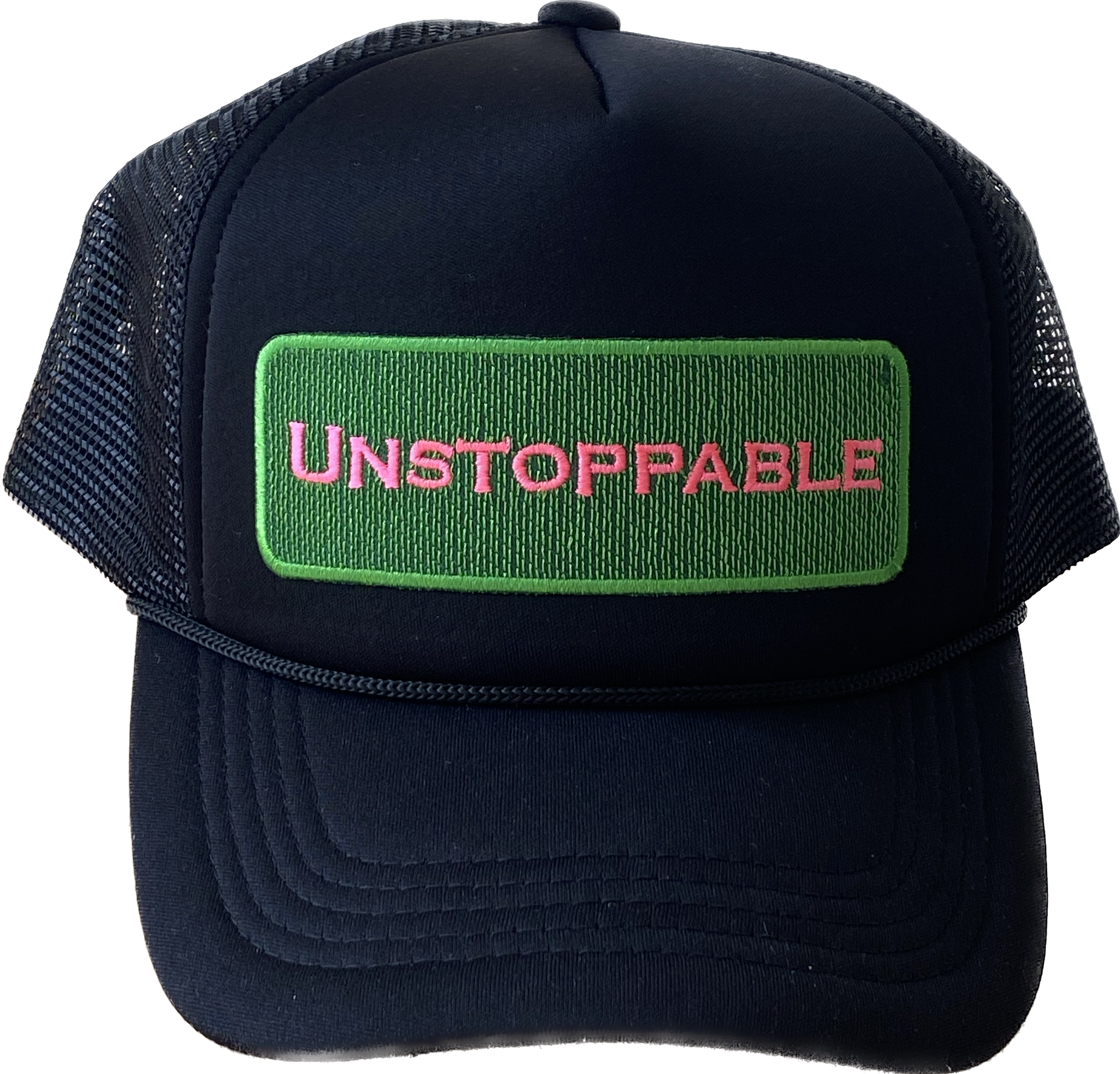 BEVERLY HILLS BLACK TRUCKER HAT LIME /PINK PATCH