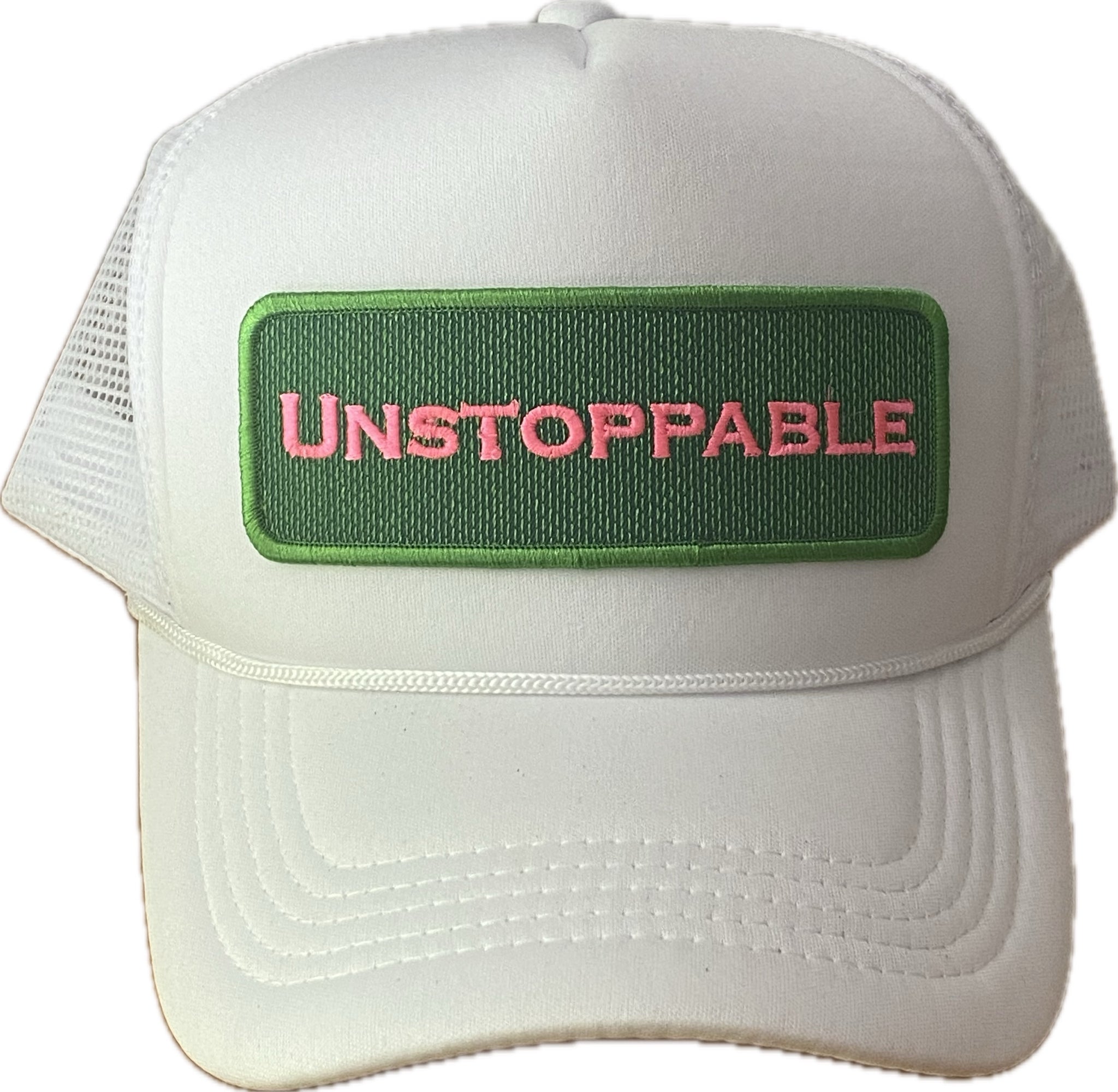 BEVERLY HILLS WHITE TRUCKER HAT LIME /PINK PATCH