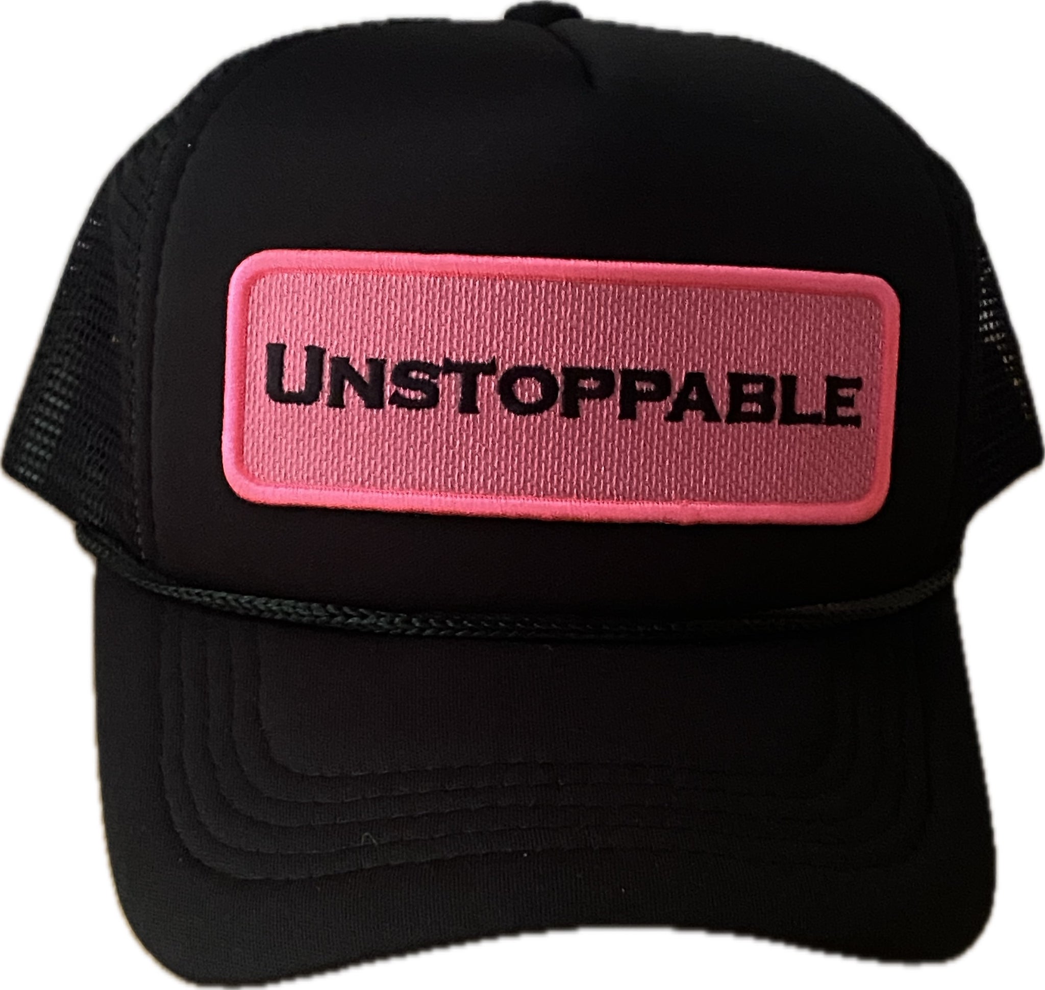 ROCKSTAR⚡️BLACK TRUCKER HAT/PINK PATCH