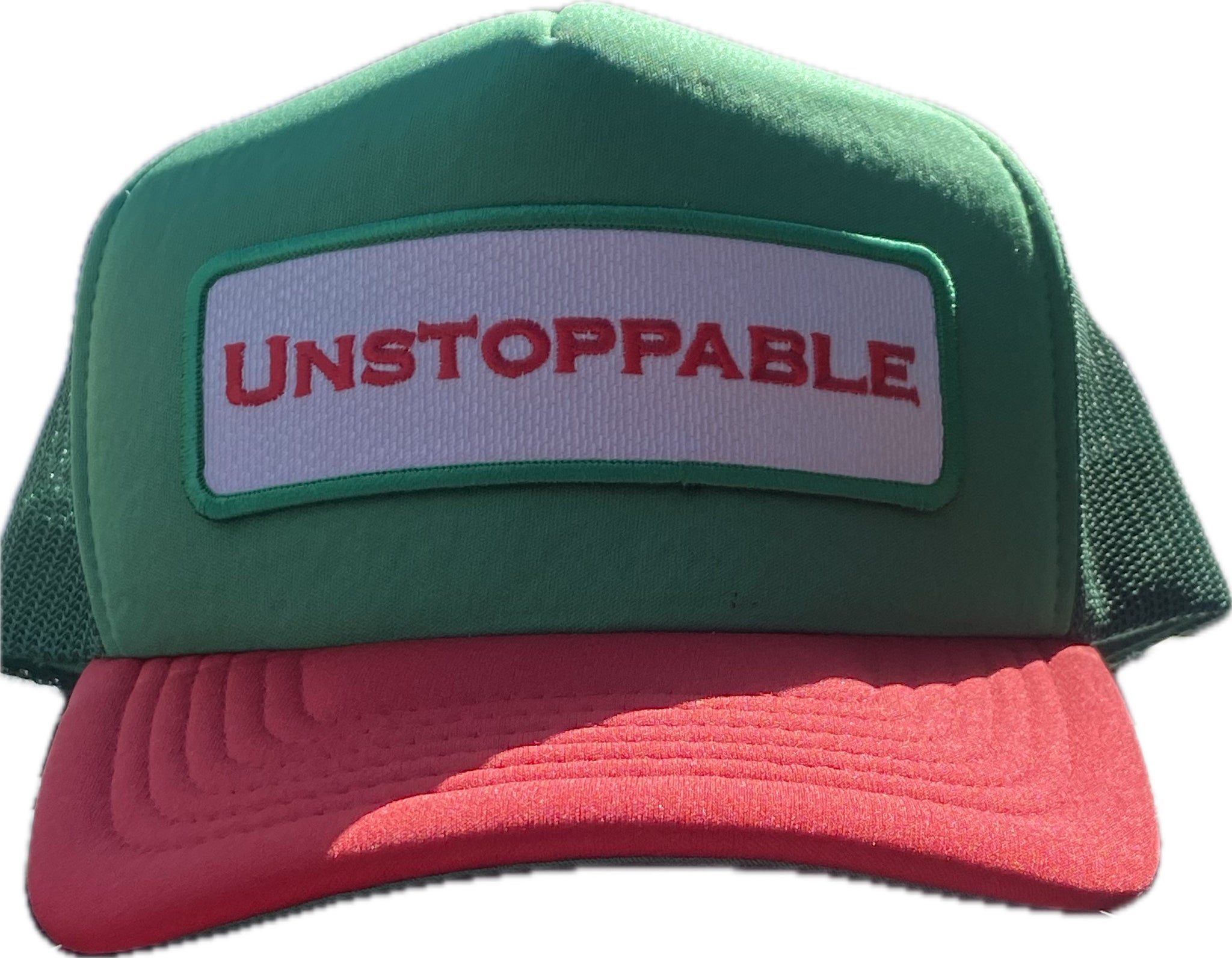 GREEN WHITE & RED TRUCKER HAT